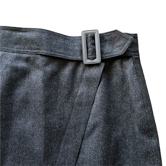 VINTAGE Verlaine International Wool Wrap Midi Pencil Skirt Tie Waist Belt Gray L - Picture 3 of 4